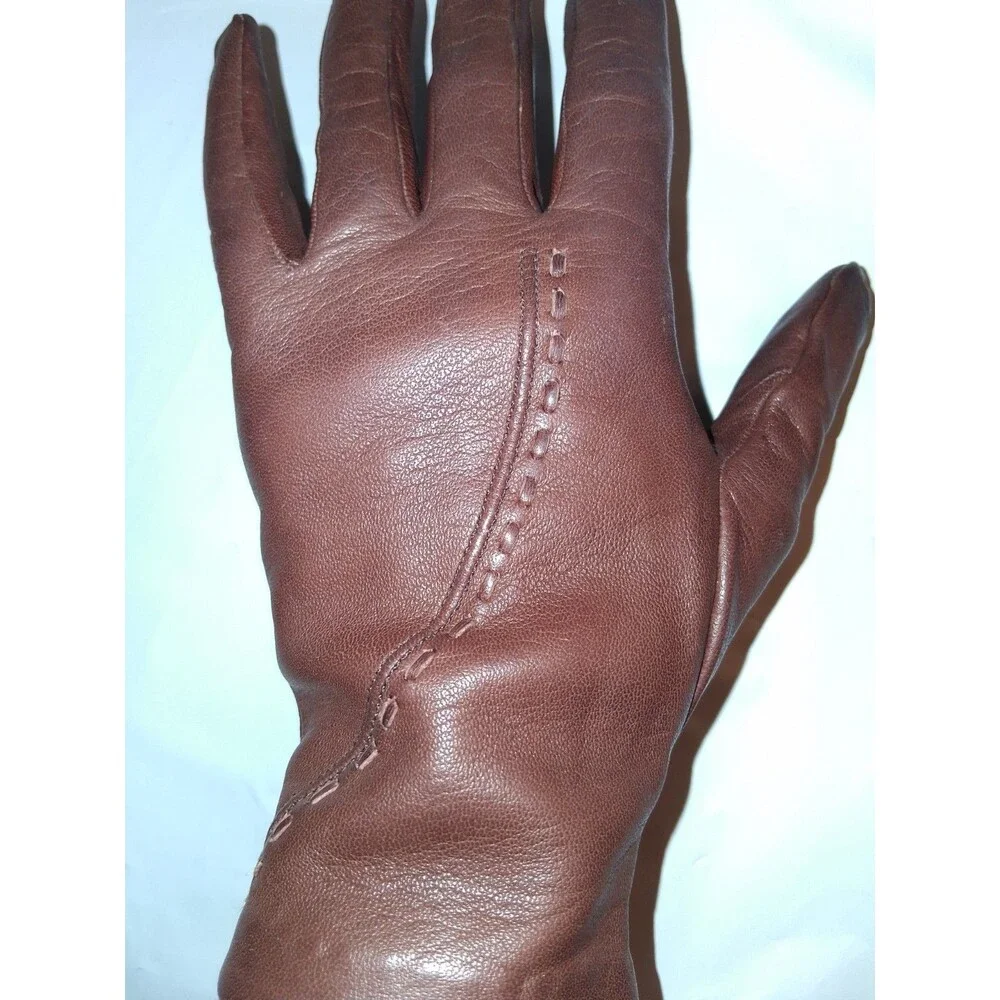 EL CORTE  INGLES Women's Gloves Burgundy Brown Leather‎ Size Small 6
